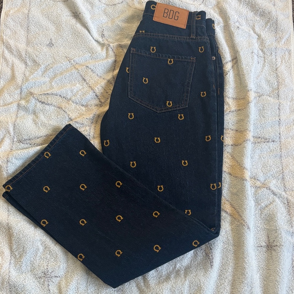 BDG Men's Dark Blue Jeans with Gold Details